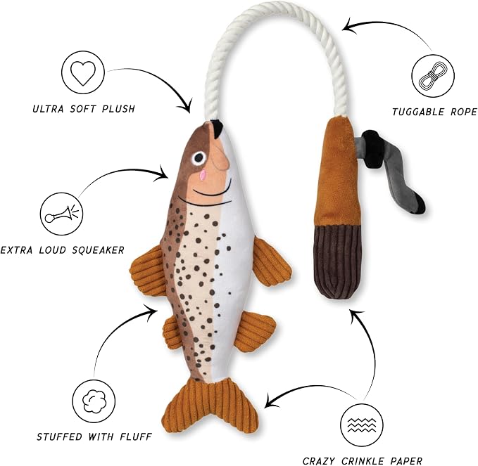 Fringe Studio On the Line Plush Dog Toy, Fish Pet Toy, PetShop Lake Life Collection (314761)