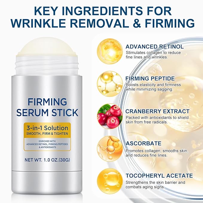 Advanced Retinol Firming Serum Stick with Antioxidants to Nourishing, Visibly Tighten and Firm Skin, Reduces Wrinkles & Fine Lines, Firming Stick for Face and Neck 1.0 oz