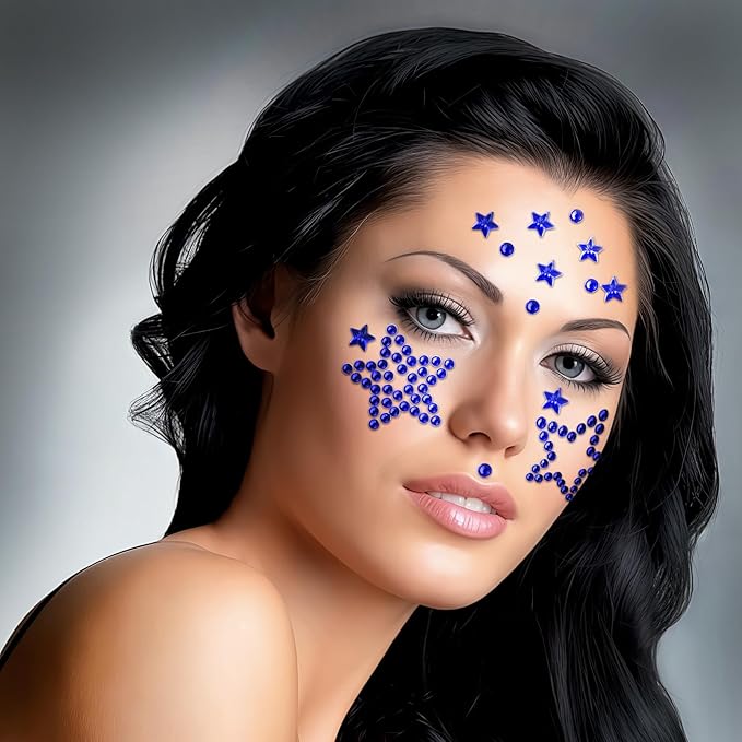 3 Sheers Independence Day Rhinestone Sticker Dark Blue Star Gem Stickers Patriotic Self Adhesive Jewels Sticker for Eye Face Body Nails Crafts Party Decor 4th of July Sparkle Crystal Hair Diamond
