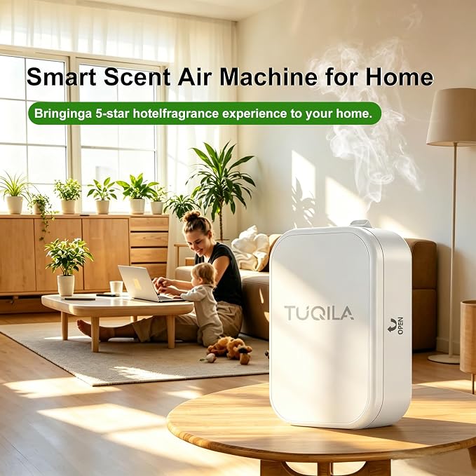 Waterless Essential Oil Diffuser, Plug-in/Batteries 2000Sq Ft -White | Waterelss Aroma Diffuser Machine, APP Control Cold Air Smart Scent Diffision for Home, Hotel, Office