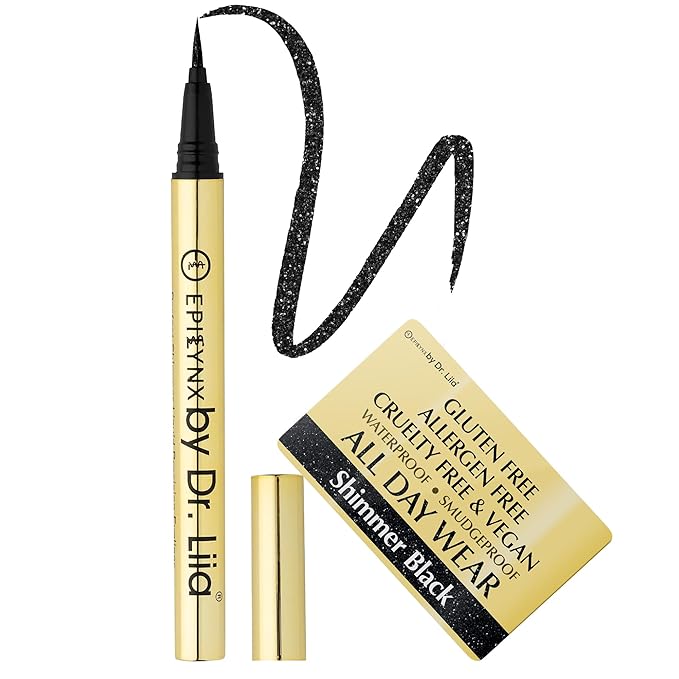 EPILYNX Liquid Eyeliner - Hypoallergenic Eyeliner with Fine Brush Tip, Long-Lasting Waterproof Eye Liner - Cruelty-Free, Vegan, Hypoallergenic, Gluten-Free, Smooth Liquid Eye Liner, Shimmer Black 2mL