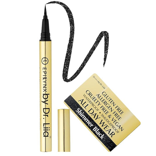 EPILYNX Liquid Eyeliner - Hypoallergenic Eyeliner with Fine Brush Tip, Long-Lasting Waterproof Eye Liner - Cruelty-Free, Vegan, Hypoallergenic, Gluten-Free, Smooth Liquid Eye Liner, Shimmer Black 2mL