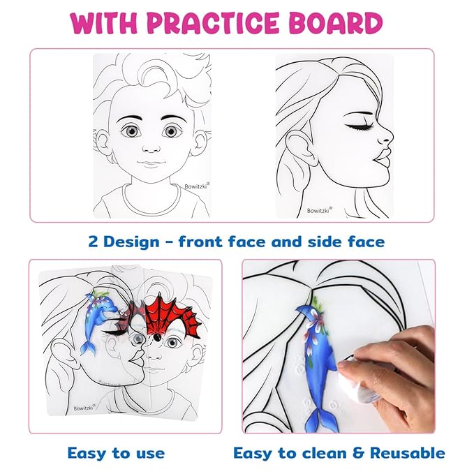 Bowitzki 21 Color Split Cake Face Paint Set Professional Face Painting Kit Kids Adults 10g One Stroke Stencil Brush Practice Board Guide Book Non Toxic Rainbow Body Makeup Halloween Christmas Easter