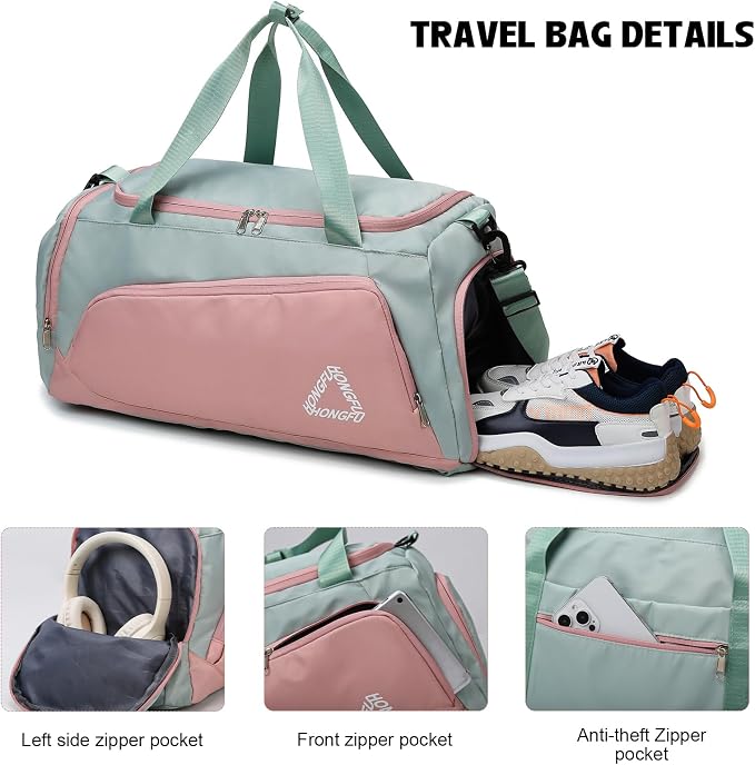 Eslcorri Gym Duffle Bag for Women Men, Sports Backpack with Wet & Shoe Compartment, Fitness Overnight Weekender Bag for Yoga, Swim, Travel (C, Purple)
