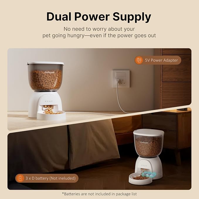 Automatic Cat Feeder with WiFi, Timed Cat Dry Food Dispenser for Cats Dog | 5G&2.4Ghz App Remote Control, 5L Capacity, Dual Power Supply, 10 Meals 1-15 Portion Programmable with Stainless Steel Bowl