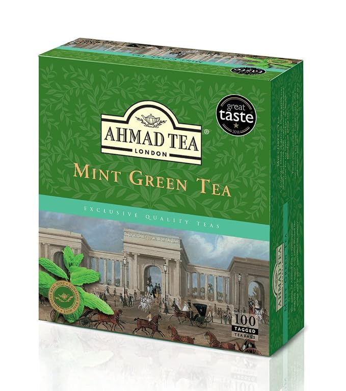 Ahmad Tea Green Tea, Green Tea Mint Teabags, 100 ct - Caffeinated and Sugar-Free (Pack of 3)