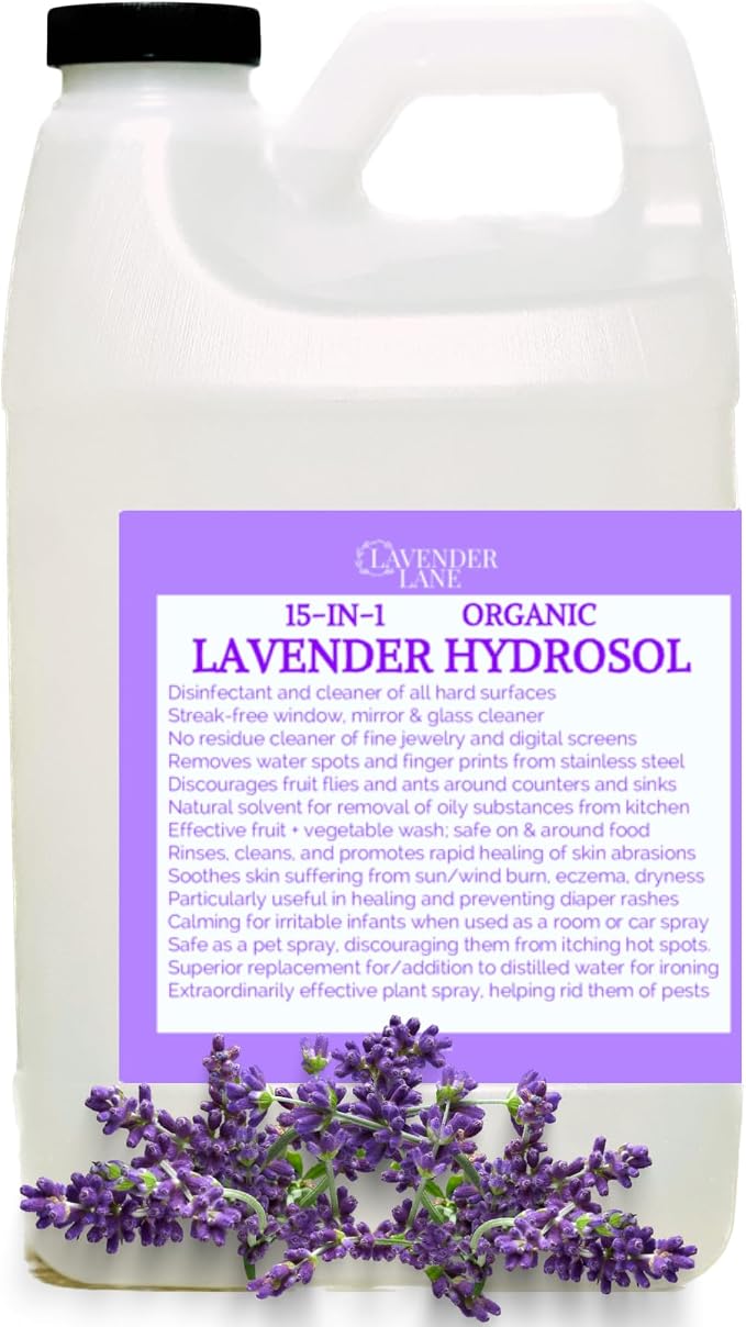 Lavender Hydrosol Floral Water - Distilled on Our Lavender Farm, Facial Toner, Aromatherapy, Linen & Room Mist (32 oz (1/4 Gallon))