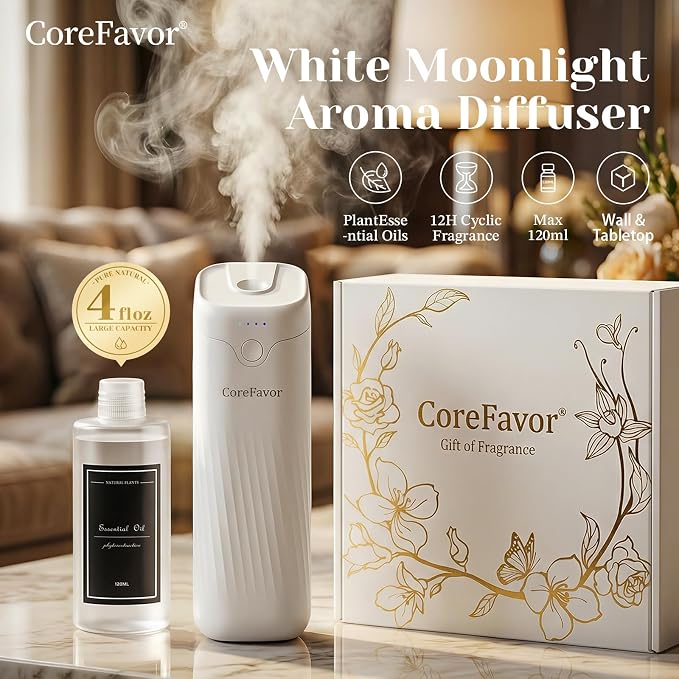 Ultrasonic Aroma Diffuser (M60) with 2x120ml Essential Oil, Portable Battery-Operated Cold Air Aroma Scent Machine, 4 Adjustable Intensity Levels, Quiet Diffuser for Home Bedroom Office Car