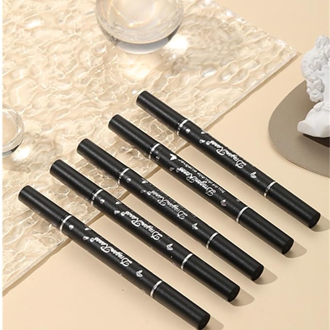 5Pcs Double-headed Liquid Eyeliner Stamp Pencil Set, Winged Eye-liner Pen, Long-lasting Black Tattoo Eye-liner delineador de ojos (Heart/Flower/Star/Butterfly/Cone) Shape Eye Liner Pencil for Women
