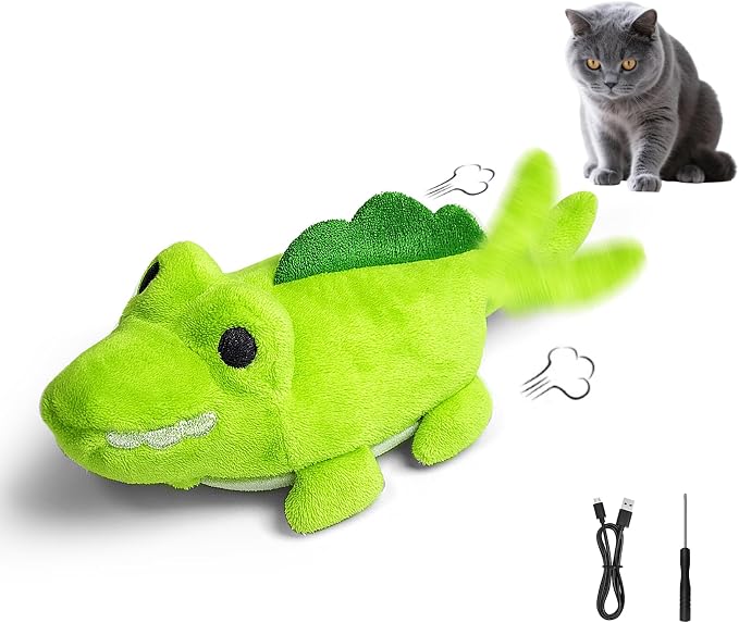 Interactive Cat Toys for Indoor Cats – Auto Moving Alligator with 360° Random Movement & Tail Wagging, Rechargeable Cat Exercise Toy with Catnip, Self-Play Fun for Bored Adult Cats-Green