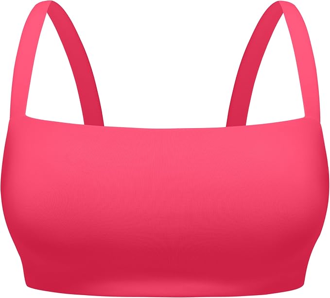 CRZ YOGA Square Neck Bikini Tops for Women - Padded Wide Straps Full Coverage Bathing Suit Swim Bra