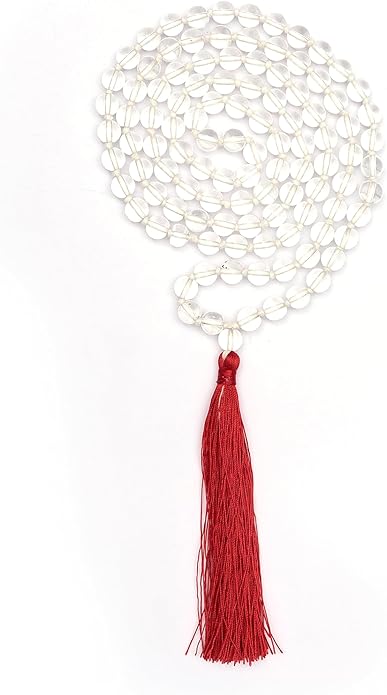 108 Beads White Crystal Sphatik Mala Necklace for Meditation, Yoga, Prayer, Reiki & Spiritual Healing – Handcrafted 8mm Natural Gemstone Japa Mala for Mindfulness and Spiritual Protection