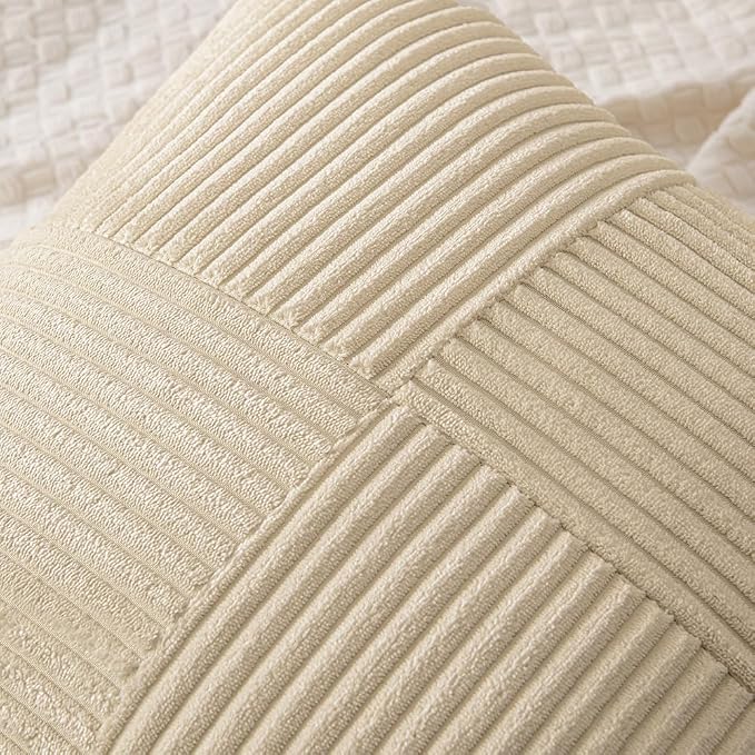 MIULEE Natural Beige Decorative Throw Pillow Covers for Couch 16x16 Inch | 2 Pack, Boho Farmhouse Pillow Covers, Soft Cross Corduroy Patchwork Textured Cushion Cases For Bed Sofa