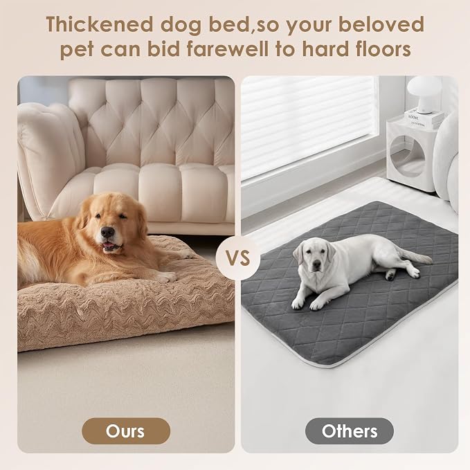EHEYCIGA XXL Dog Bed 47x29 Inch, Extra Large Pet Beds for Dogs, Camel | Washable, Plush and Comfy Kennel Pad, Soft Dog Crate Mat, Deluxe Sleeping Mat for Dogs Up to 100 lbs