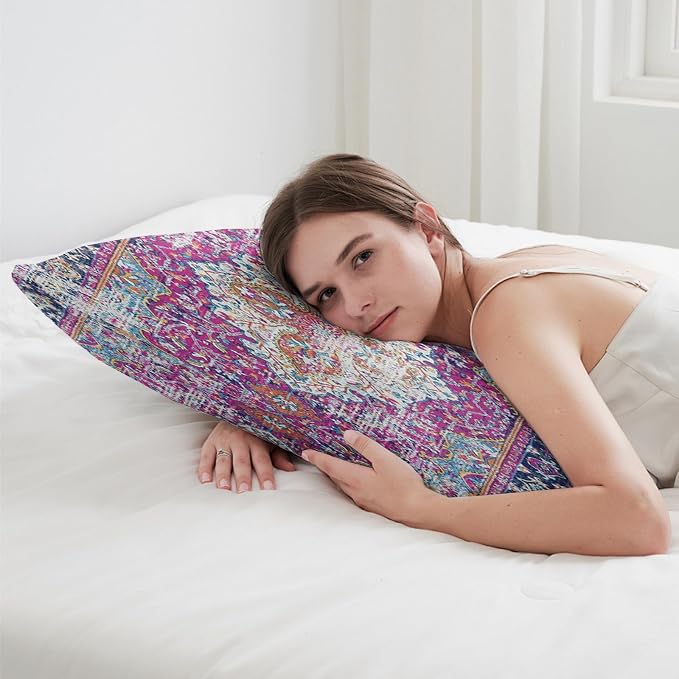 Boho Throw Pillow Covers 12x20 inch Set of 2,Soft Pillowcases Bohemia Carpet Printing Pattern Decorative Sofa Living Room Bed Rectangle Pillow Case Cushion Cover-Purple