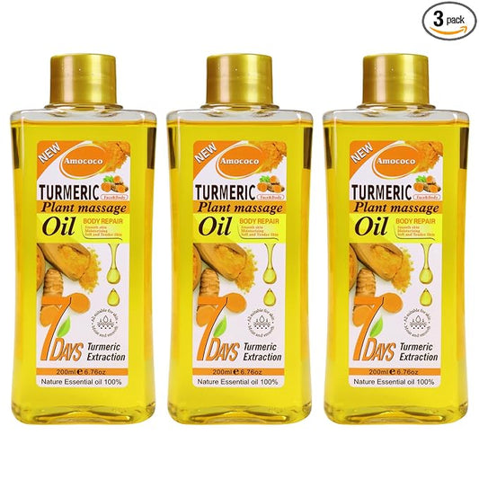 3Pacsk Turmeric Body Oil, Deep Moisturizing Treatment with Sweet Almond Oil, Vitamin E, and Collagen, 6.76 oz*3
