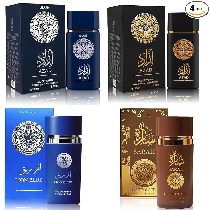 A CENTER Cologne for Men Set of 4PCS Combo Scent Inclue AZAD&AZAD Blue&Sarah Chocolate&Sarah Santorin 100Ml Each Fragrance Gift Set for Men All Day Use