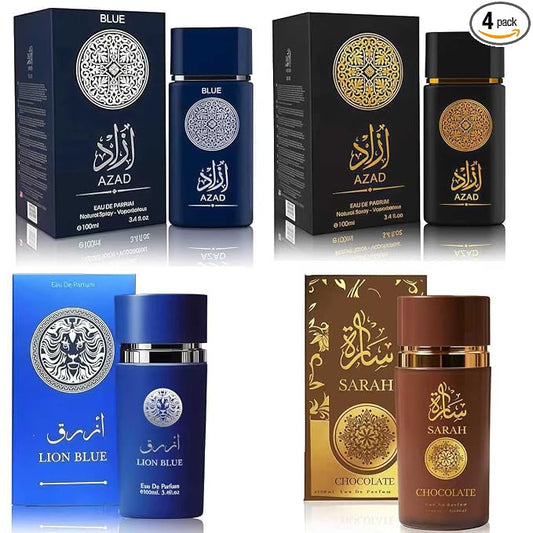A CENTER Cologne for Men Set of 4PCS Combo Scent Inclue AZAD&AZAD Blue&Sarah Chocolate&Sarah Santorin 100Ml Each Fragrance Gift Set for Men All Day Use