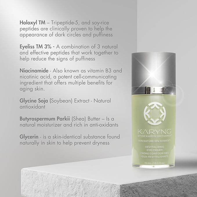Karyng Revitalizing Peptide Eye Cream, Anti-Aging Treatment for Puffiness, Fine Lines, Dark Circles, Dry Skin and Daily Hydration, Soothing Peptide Cream, 0.5 oz