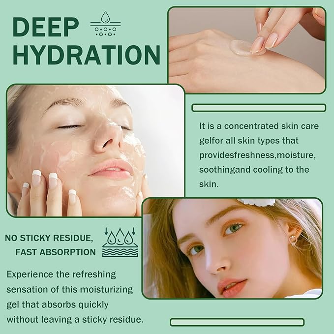 Moisturizing Gel for Face & Body,Non-sticky Gel After Sun Aloe Lotion Skin Care,Fast Absorbing Long Lasting Refreshing Hydrating Face Moisturizer for All Skin Types J