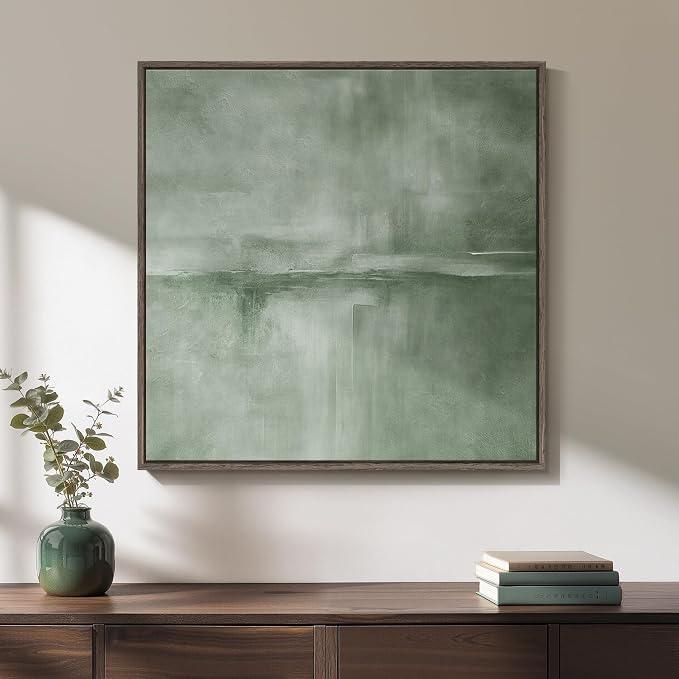 Framed Sage Green Abstract Canvas Wall Art for Living Room Decor, 24x24 In | Sage green, Canvas prints, Abstract pictures, Minimalist artwork, Square paintings, Dining room, Bedroom, Hallway wall decor