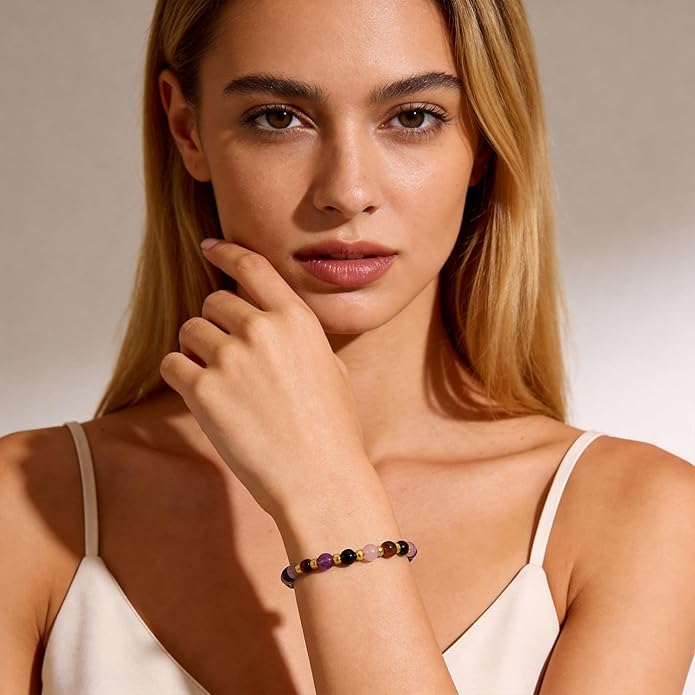 Natural Healing Crystal Bracelet for Women, Anxiety Relief Healthy Pregnancy Triple Protection Citrine Jewelry Gift for Friends Daughter Sister Mom Colleague