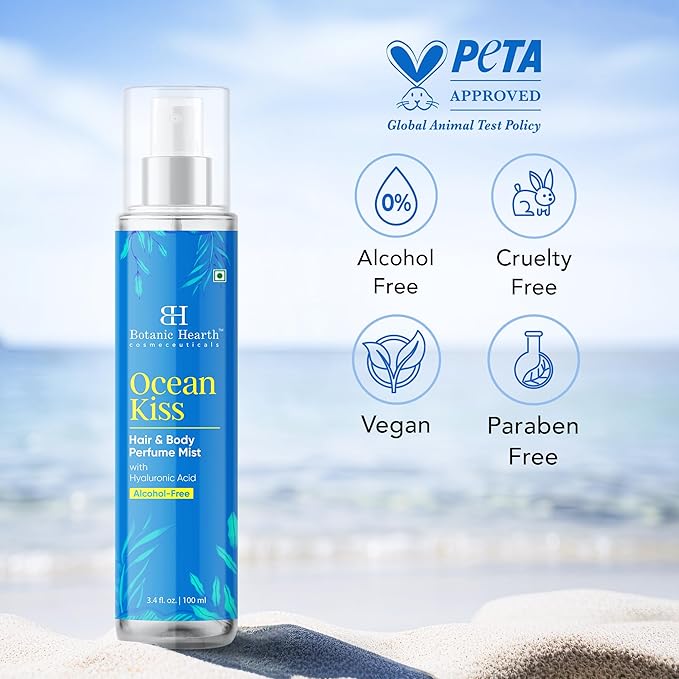 Botanic Hearth Ocean Kiss Hair Perfume & Body Mist, Long-Lasting Hair Deodorizer & Body Scent for Women & Men, Alcohol-Free Clean Fragrance Hair Spray For Everyday Wear, All Day Freshness, 3.4 Fl Oz