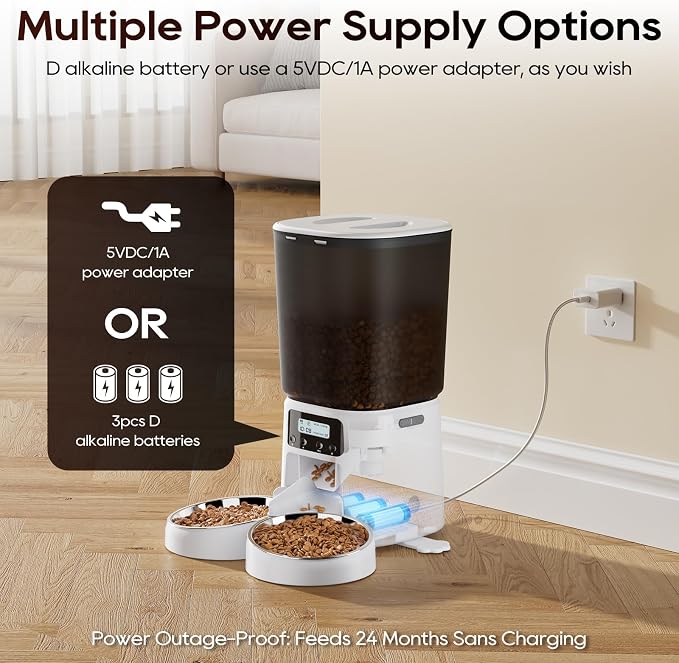 Petrice Automatic Cat Feeder for 2 Cats, 6L/25 Cups Cat Food Dispenser Programmable 30 Portions 6 Meals per Day, Timed Pet Feeder for Kitty Small Dogs with 10S Voice Record, Easy Setup, White