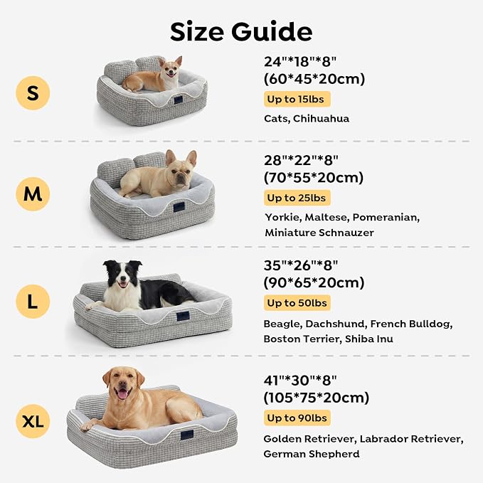 Veehoo Square Dog Bed Medium Size Dog, Orthopedic Dog Bed Couch Sofa, 28" | Washable & Medium Dog Bed for Indoor, Egg-Crate Memory Foam Dog Bed with Sides, Removable Cover, High Back Non-Slip Bottom