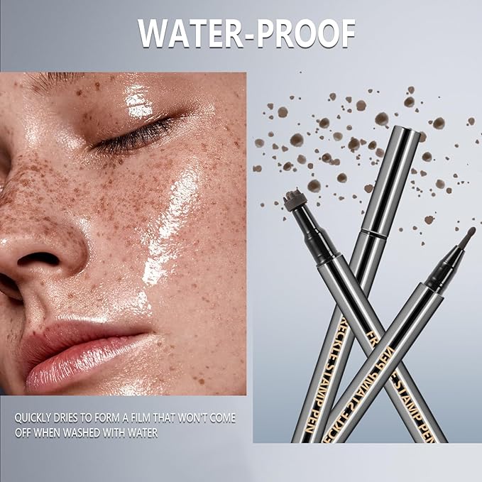 2PCS Light&Dark Brown Freckle Stamp Pen Waterproof, Natural Lifelike Faux Freckles Stamp Stain maker Pen, Long Lasting Quick Dry Liquid Fake Freckle Pencil Magic for Face Sunkissed Makeup