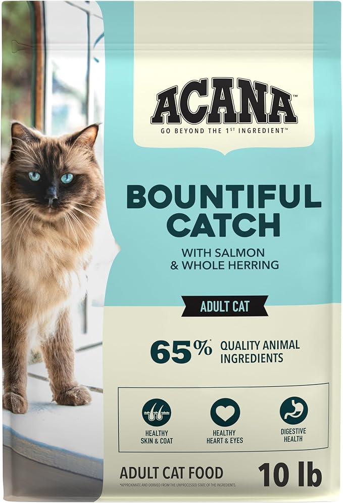 ACANA Dry Cat Food Bountiful Catch Salmon Catfish and Herring 10lb Bag | High Protein, Includes Probiotics, Omega-3 Fatty Acids, Digestive Health, Global Quality Ingredients