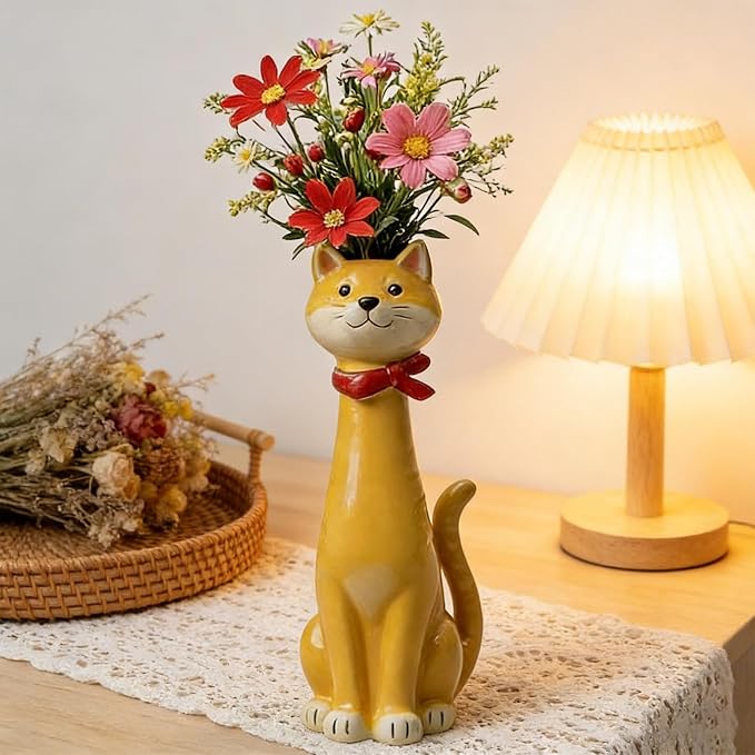 Quirky Dog Vase, Whimsical Boho Dog Flower Vase, Handcrafted Resin Decorative Dog Vases for Small Flowers, Funny Animal Resin Vases, Cute Puppy Planter for Desk Shelf, Boho Home Office Decor