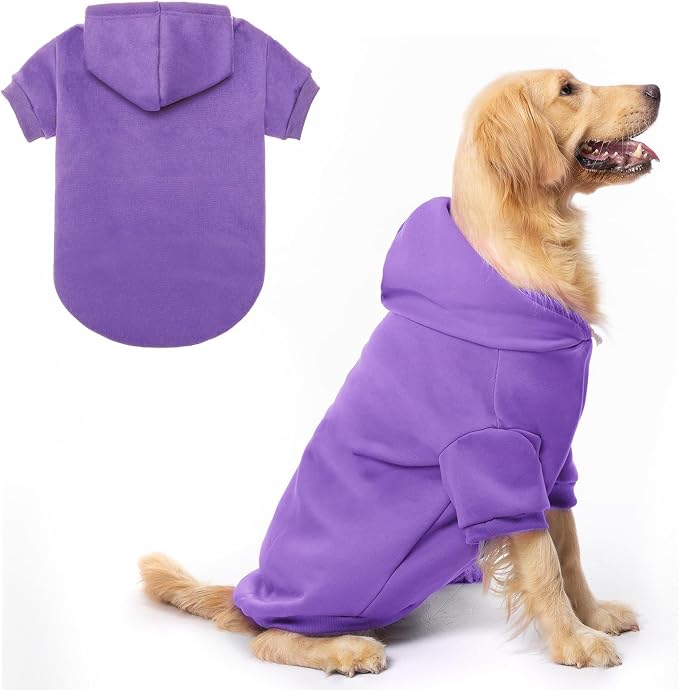 BINGPET Dog Hoodie for Large Dogs, Soft Pullover Pet Sweater | Warm Dog Sweatshirt Clothes, Winter Hooded Outfit for Girl Boy Dogs Puppy, French Pitbull Cold Weather Coats Wear, Purple XXL