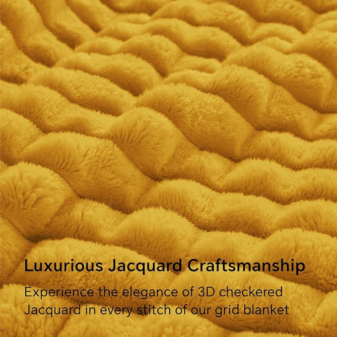 BEDELITE Mustard Yellow Checked Fleece Throw Blanket for Couch, 50x70 Inch | Soft Warm Fuzzy Fluffy Blanket for Bed Sofa, Lightweight Plush Cozy Blankets for Home Room Decor, Gift for Women, All Season
