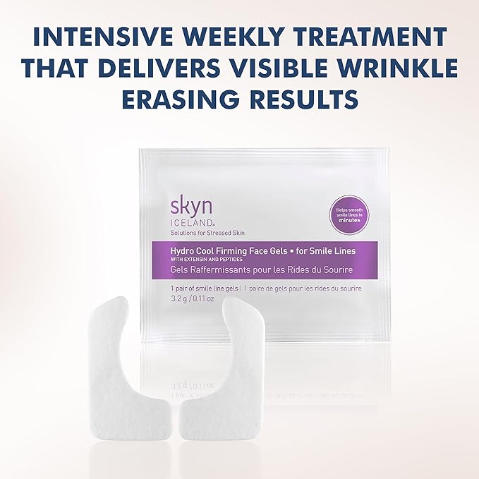 skyn ICELAND Hydro Cool Firming Smile Line Patches, 10 Minute Smoothing Treatment with Peptides and Hyaluronic Acid, All Skin Types, 4 Pairs