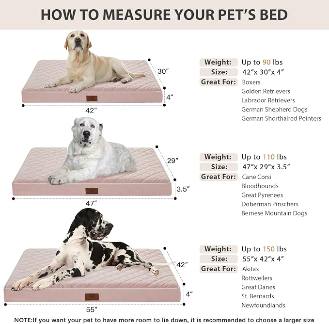 WNPETHOME Orthopedic Waterproof Extra Large Senior Dogs Bed for Comfy Sleep | XL Washable Ped Bed with Removable Cover, Multi-Needle Quilting XL Crate Bed for Large Sized Dog Relax, Pink 42x30 Inch