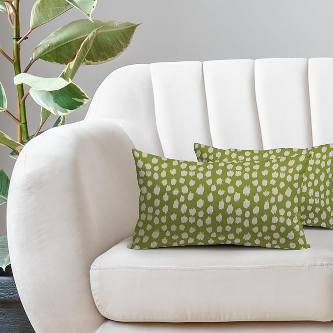 Lime Green Cream Dots Lumbar Pillow Covers 12x20 Set of 2 Boho Design Polka Dot Print Throw Pillows Modern Outdoor Decorative Pillowcase Rectangle Linen Cushion Cases Decor for Sofa Couch Bed