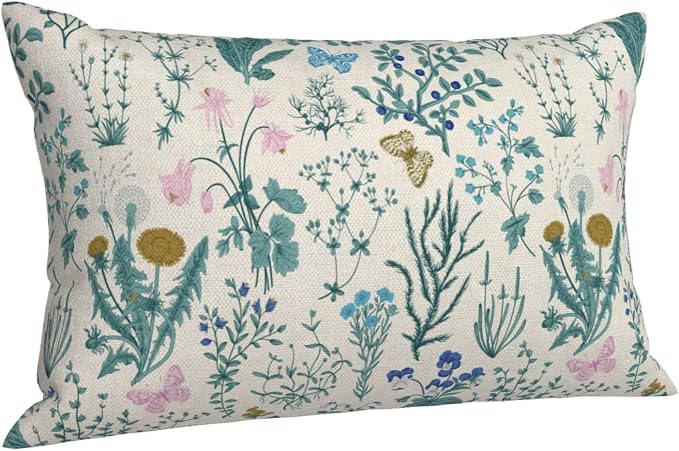 AEIOAE Spring Pillow Covers 12x20 Inch Set of 2,Blue Teal Wild Flower Plant Throw Pillows Case,Seasonal Floral Outdoor Decorative Linen Farmhouse Decor Cushion Covers for Home Sofa Bed Couch