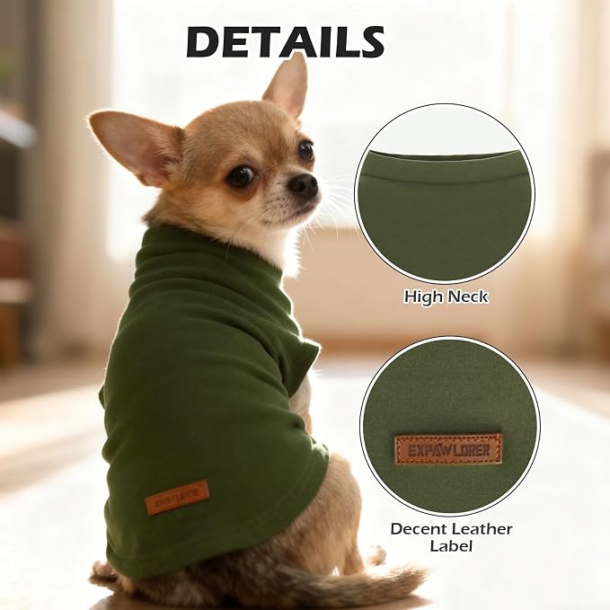 Cat Sweater Warm Fleece Pet Clothes for Cats Only | Soft Cat Vest Puppy Hoodie Coat, Fall Cold Winter Sweatshirt Pullover Clothing also for Small Dogs, Army Green L