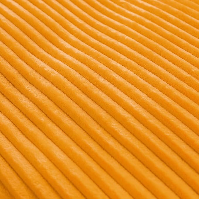 Vessia Flannel Fleece Throw Blanket for Couch,Sofa,Bed, 300GSM Striped Yellow Blanket for Adults and Kids, Super Soft Warm Cozy Lightweight Ribbed Throw for All-Season