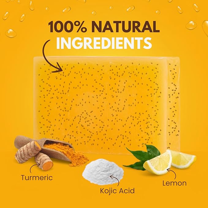Dr. Melanin Organic Kojic Acid Turmeric Soap for Dark Spots, Hyper-Pigmentation Corrector, Face and Body Brightening Bar - Natural Lemongrass Cleansing Wash
