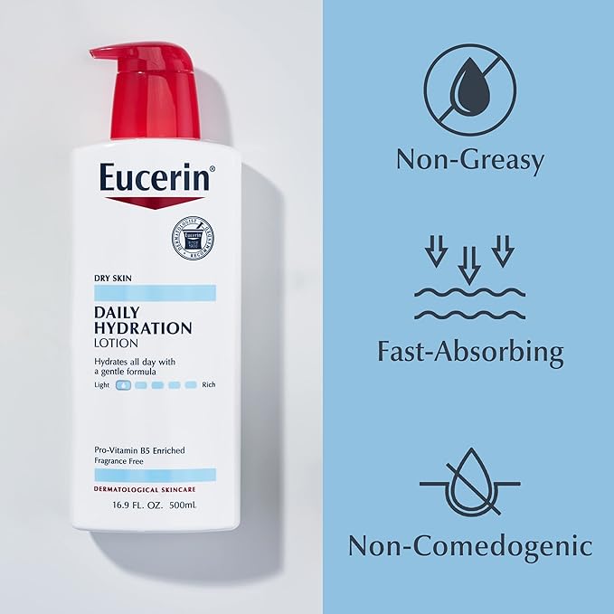 Eucerin Daily Hydration Body Lotion, Unscented Body Lotion for Sensitive Dry Skin, Holiday Gifts for Self Care, Pump Bottles,16.9 Fl Oz (Pack of 6)