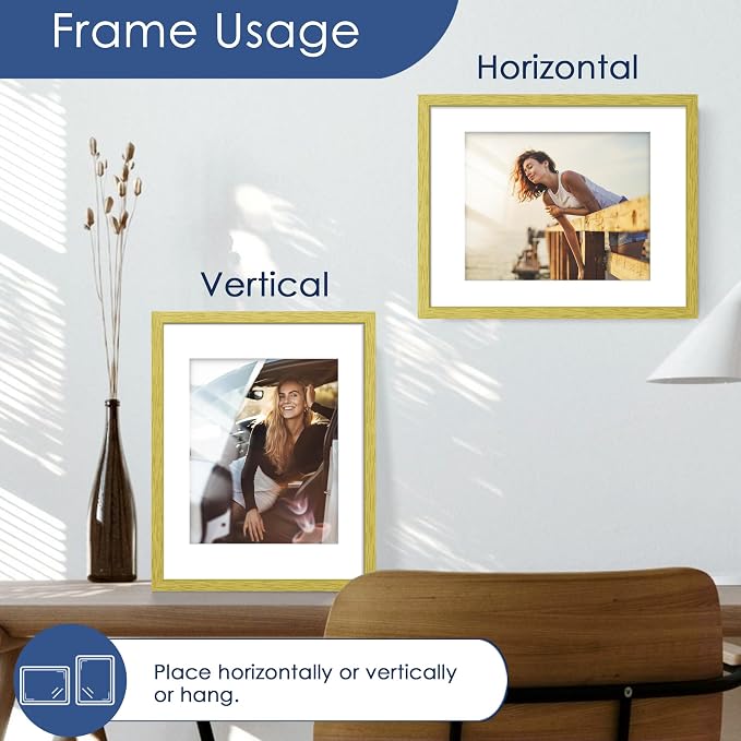 11x14 Picture Frame Set of 6, Wall or Tabletop Display, Gold | Display Pictures 8x10 with Mat or 11x14 Without Mat, Horizontal or Vertical, Gallery Wall Frame Set, Wedding Birthday Gifts