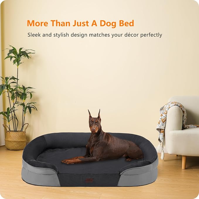 Dwanton Orthopedic Waterproof XX-Large Dog Bed Sofa, Gel Memory Foam, 48" | Egg-Crate Foam Dog Sofa, Washable Pet Bed with Four Sided Bolster Cushion, Removable Cover & Non-Slip Bottom, Dark Grey