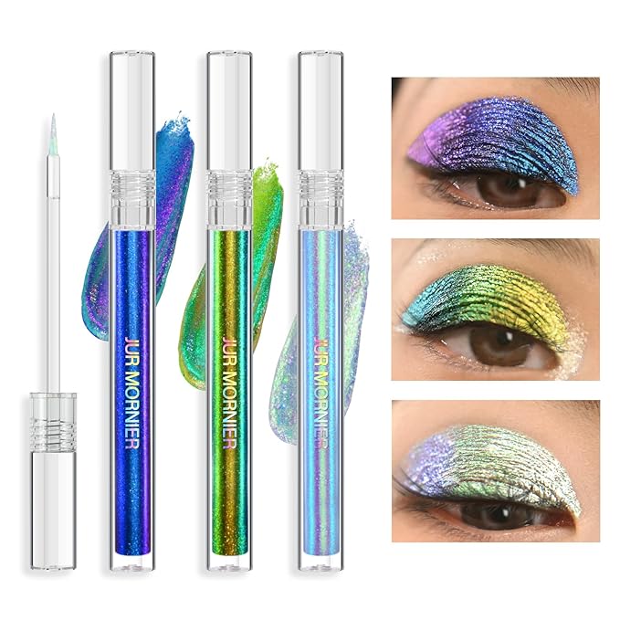 Multichrome Eyeliner,3 Colors Colorful Chameleon Eye Liner Set,Metallic Holographic Eyeliner Pen For Halloween Makeup,Waterproof Smooth High Pigment Eyeshadow Highlighter(104+105+106)