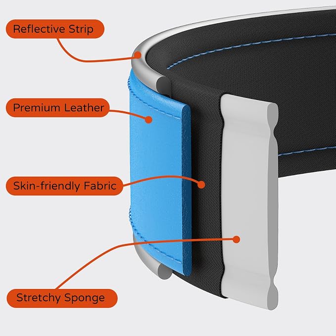 Leather AirTag Dog Collar, Magnetic Buckle, Reflective, Blue S