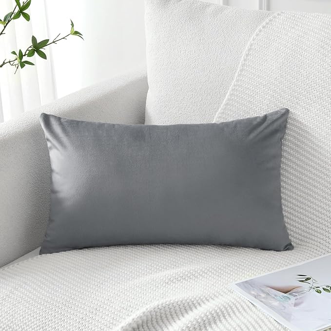 Artscope Luxury Velvet Pillow Covers Decorative Rectangle Pillowcases Soft Solid Cushion Cases for Couch Sofa Bedroom Car Decor 12x20 Inch Graphite Grey