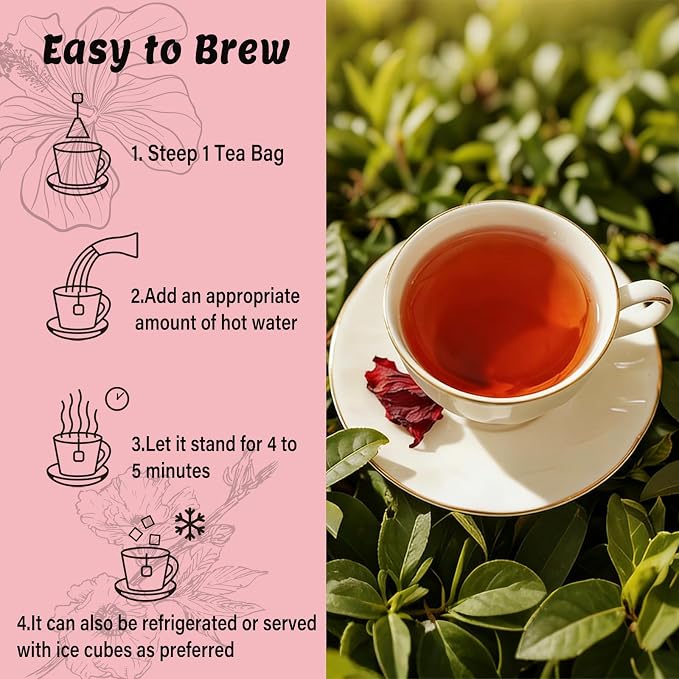 Pipi Tea Hibiscus Tea Bags Organic,100% Natural Organic Hibiscus Tea Bags,Natural Sweet & Sour Flavor,Caffeine-Free,30 Bags (2 Bag)