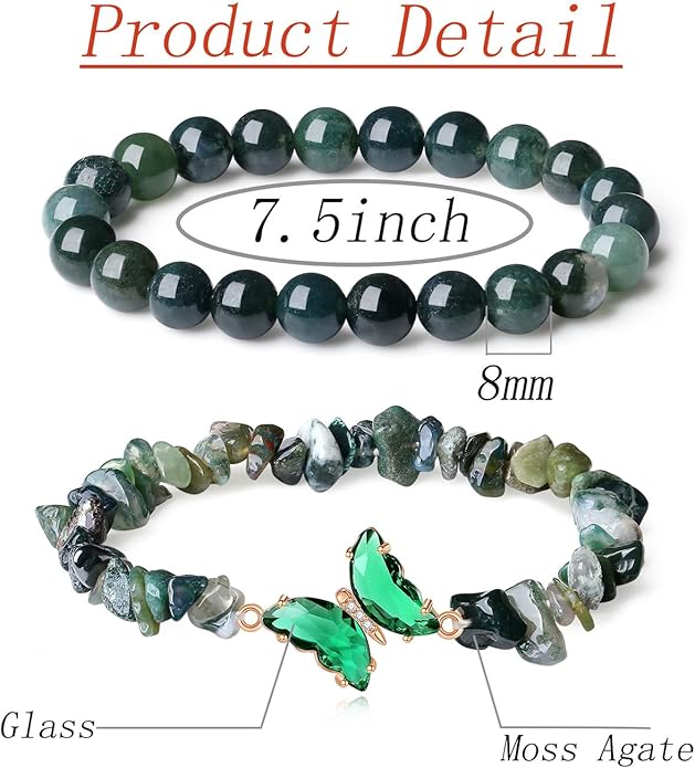 DUQGUHO 2Pcs Butterfly Bracelets for Women Healing Crystals Bracelets for Women Natural Gemstone Bead Bracelet Cute Butterfly Charm Bracelet Stretch 8mm Crystal Jewelry Gifts for Women