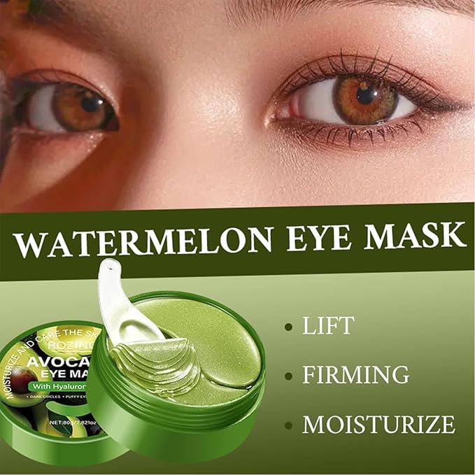 Avocado Eye Masks 60Pcs - Hydrating Under Eye Patches with Aloe Vera, Hyaluronic Acid - Cooling Gel Mask for Puffy Eyes, Dark Circles & Fine Lines (Avocado Green)